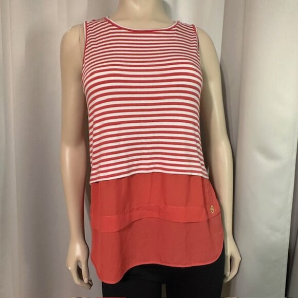 Michael Kors Women’s Striped Chiffon Bottom Burnt Orange Tank Top Size M - Picture 1 of 7
